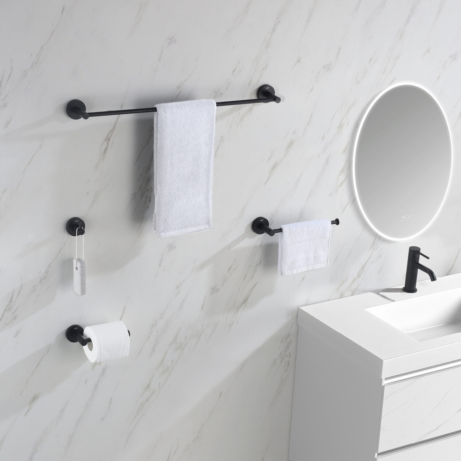 Circular 4-Piece Bathroom Hardware Set, Matte Black