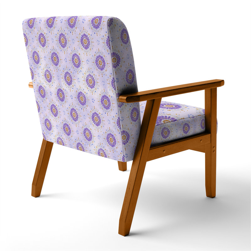 Chaise d'appoint moderne avec accoudoirs dorés boho mandala mauve et doré, Accoudoirs carrés bruns