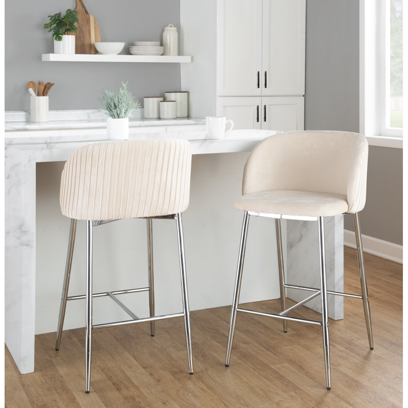 Trowbridge Upholstered Counter Stool with Metal Frame, Gold, White