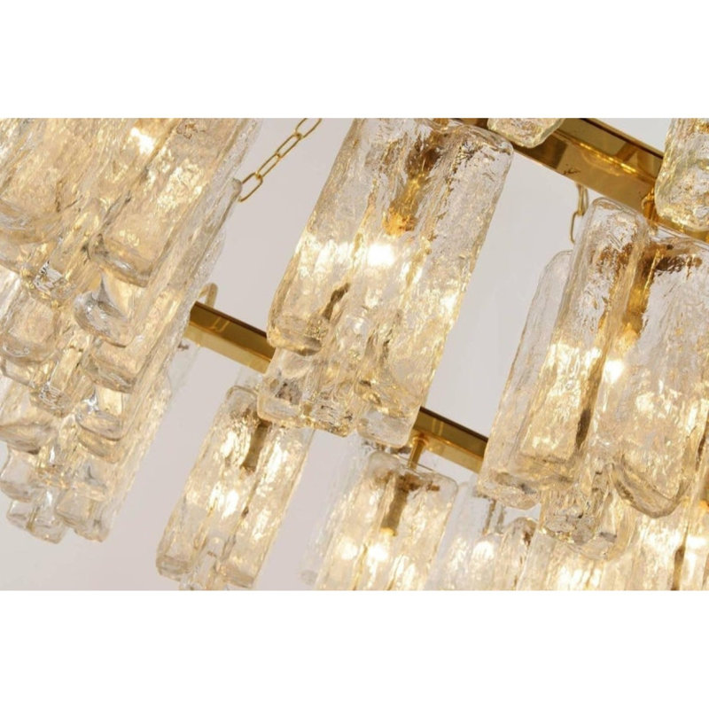 Lustre suspendu Venetian Light Granada, Transparent, Or brossé, 22 po de longueur x 22 po de profondeur x 48 po de