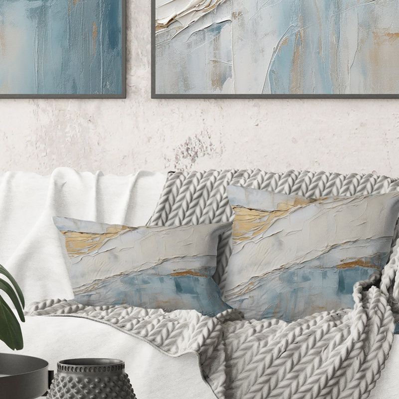 Coussin Minimalisme - Vague beige et grise - Horizon II, 16" x 16"