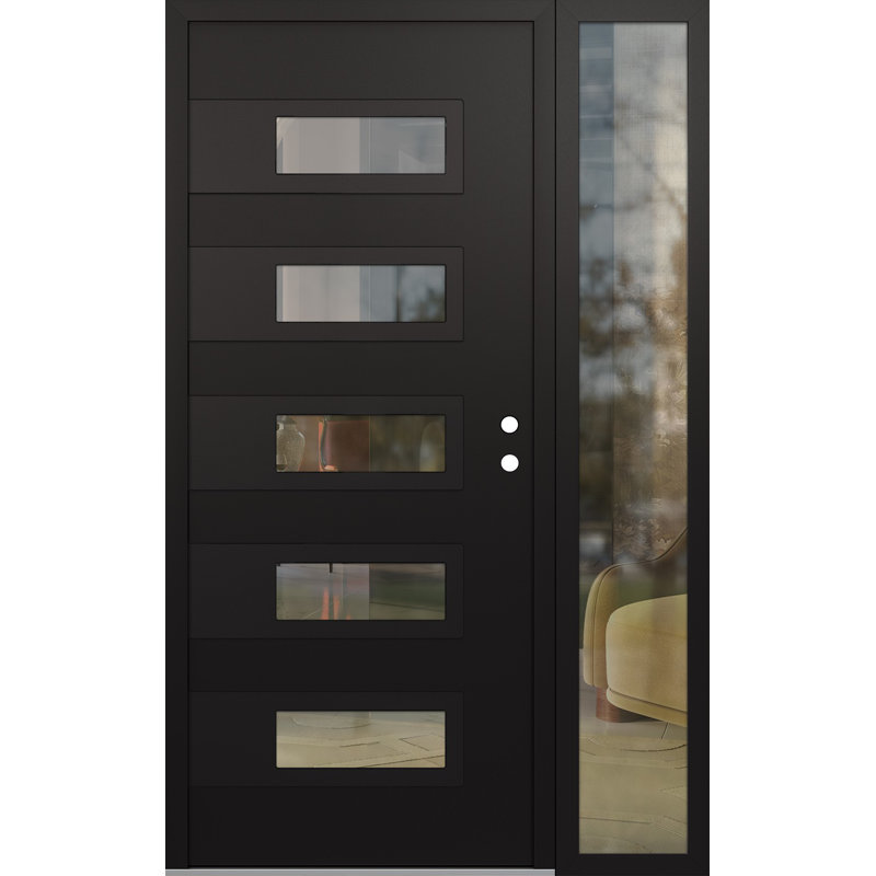 D3 Porte de 50 po x 80 po à panneau noir en acier noir et verre transparent noir avec porte d'entrée avant en verre transparent Sidelite