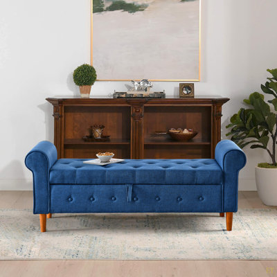 Banc de rangement capitonné à boutons de 62 po pour la chambre à coucher de 62 po, repose-pieds rembourré en tissu moderne, banc de fenêtre, accoudoirs roulés pour chambre à coucher, salon, vestibule