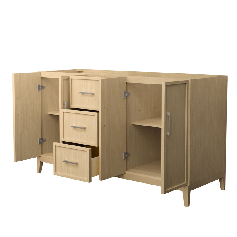 Elan 59'' W Double Bathroom Vanity Base, Tan/Brushed Nickel