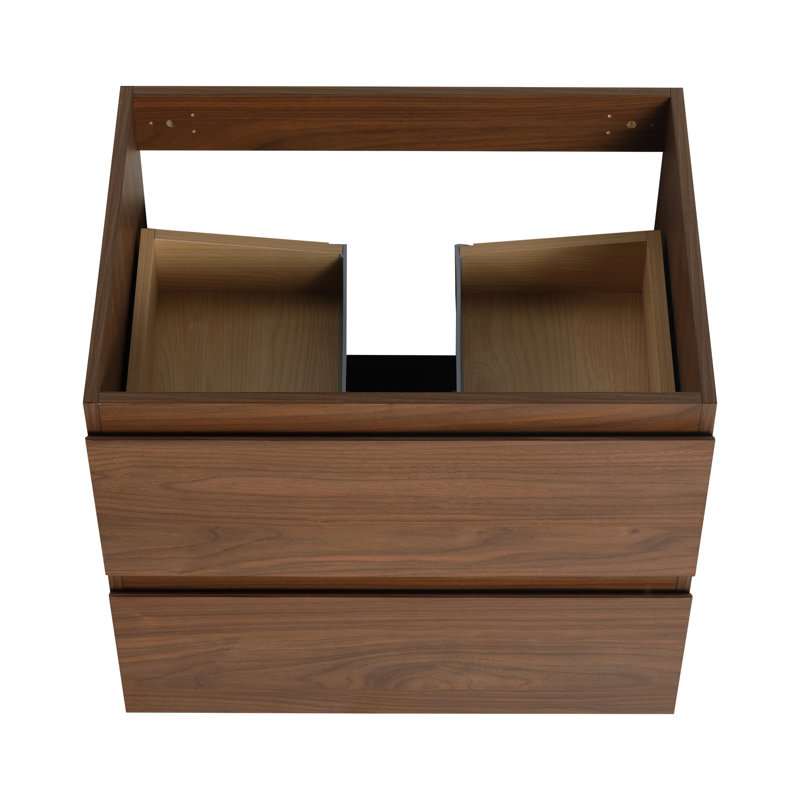Meuble-lavabo de style moderne de 24 po avec grain de bois, design flottant et tiroir à fermeture en douceur - Élégant et fonctionnel en chêne brun, glissade lisse aux 2/3 rallonges facile à entretenir