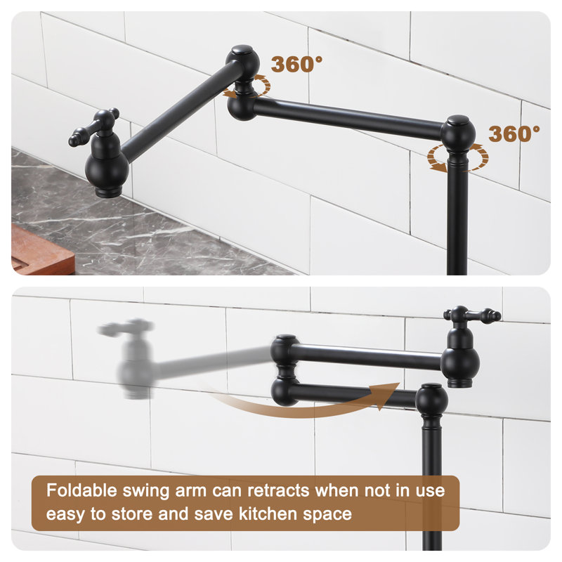 Cedar CASAINC 1.8 GPM Pot Filler Kitchen Faucet with 2 Handle, Matte Black