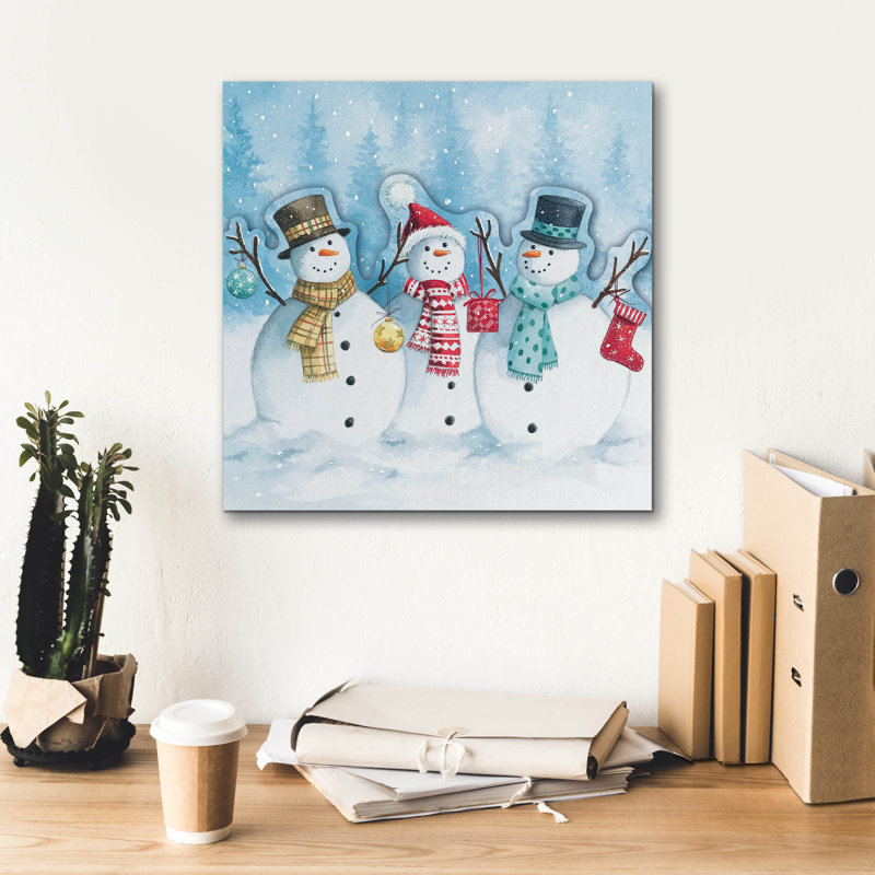  «Snowman Trio» par Elle Media Group SA, art mural 18 po x 18 po, H 18 po x l 18 po