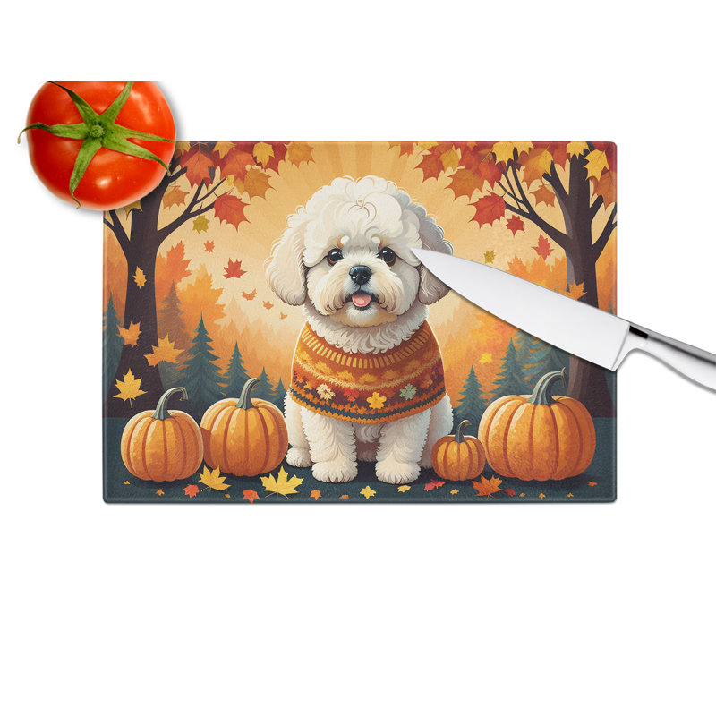 Bichon Frise Fall Glass Cutting Board Large
