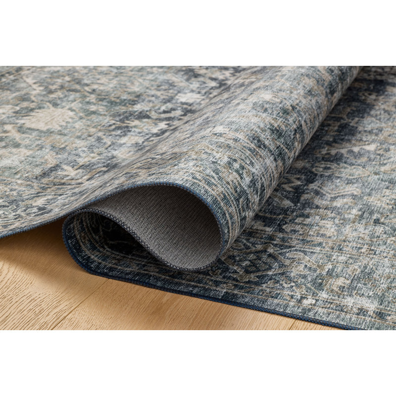 Amber Lewis x Loloi Machine Washable Josie Ocean / Natural Area Rug, Rectangle 6' x 9'