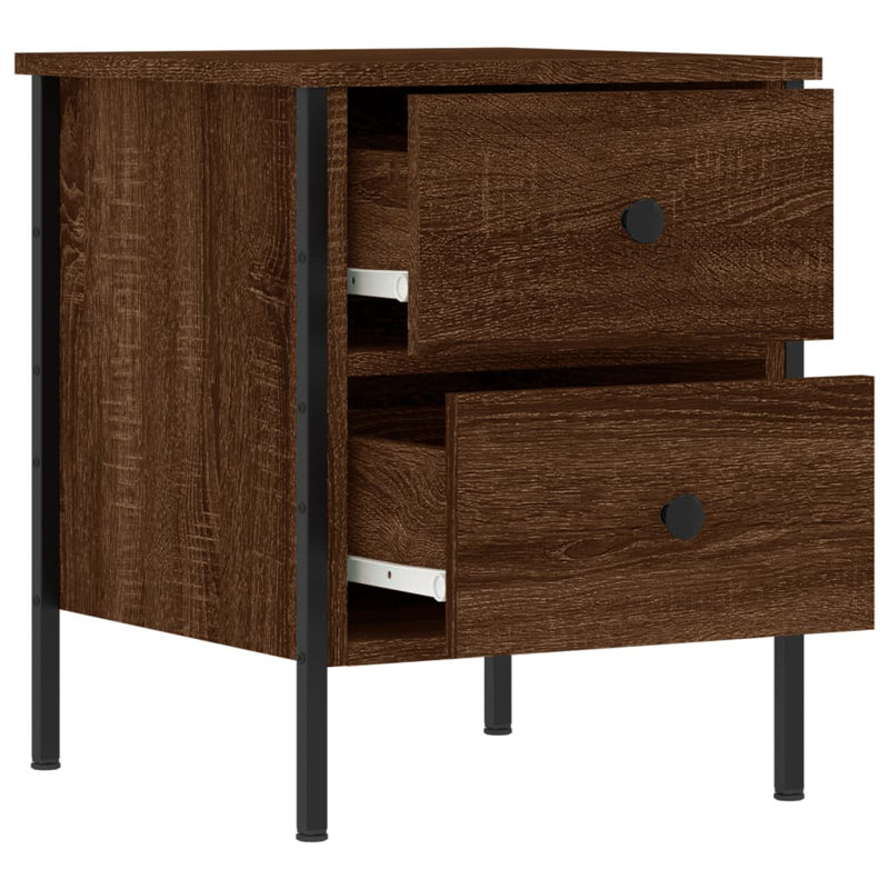 Alius Iron Bedside Table, Brown Oak, Set of 2
