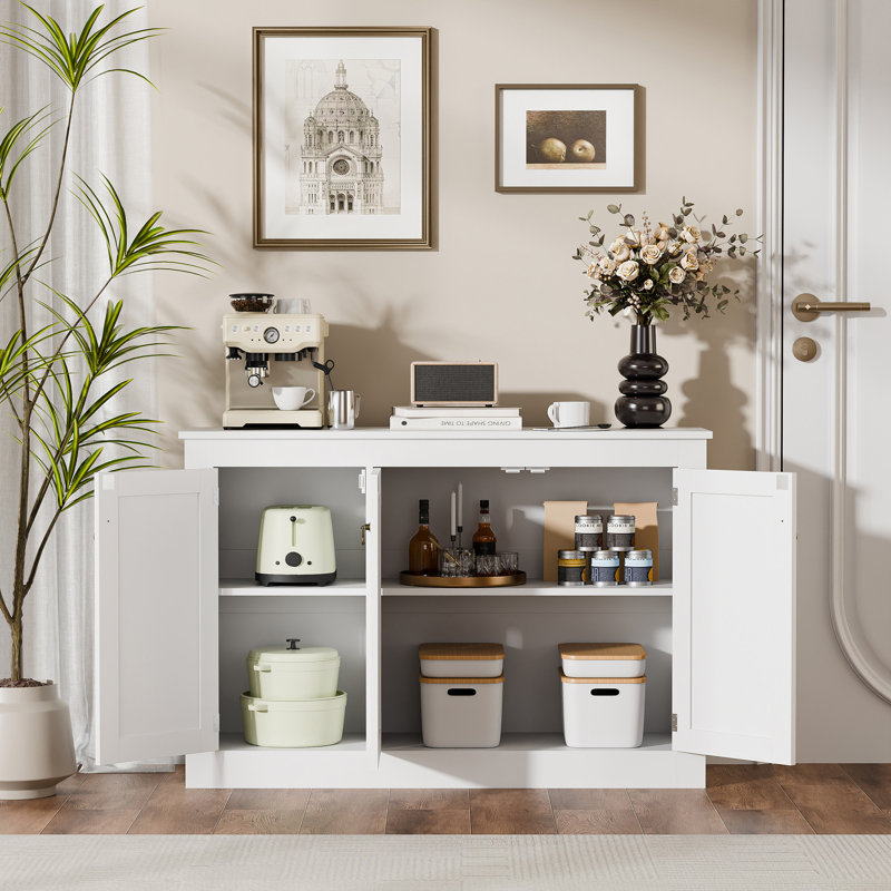 Sidhu 44" W 3 Door Sideboards and Buffets with Adjustable Shelves, White