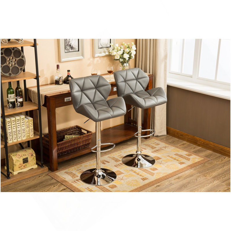 Glasgow Contemporary Tufted Adjustable Height Hidraulic Bar Stools, Set Of 2, Grey, Gray