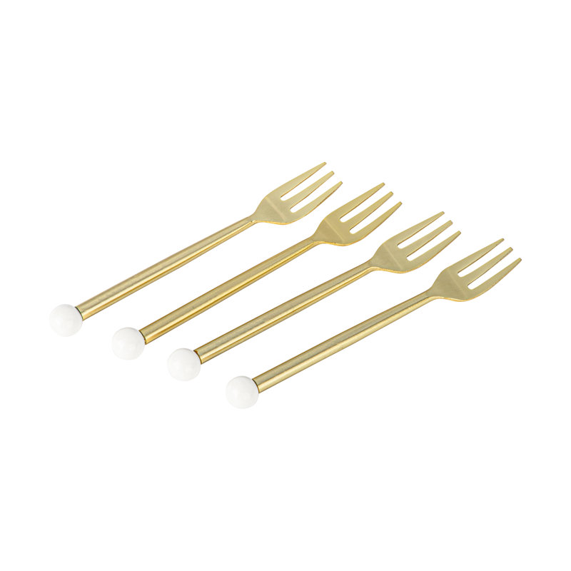 S/4 Dessert Forks Gold With White Balls On Handle
