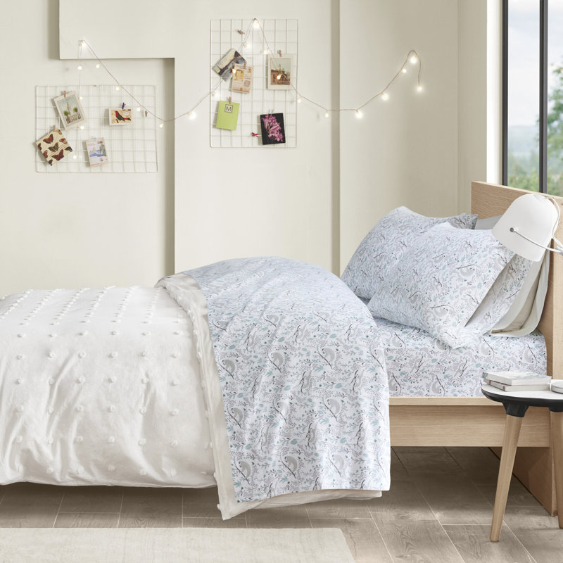 Ensemble de draps 100% flanelle de coton Cozy, Ensemble de draps pour lit simple avec drap-housse, Paresseux gris
