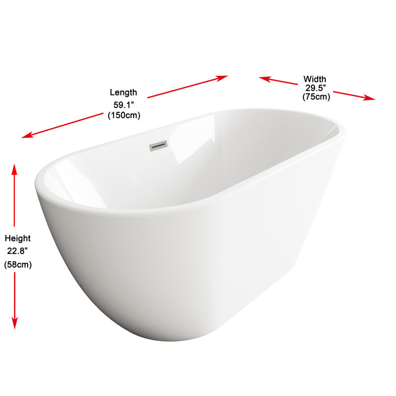 Baignoire 59 po en blanc brillant avec bordure 59 po, Nickel brossé