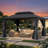 Outdoor Patio Metal Frame Gray Wood Grain Resin Roof Gazebo with Privacy Curtain Mosquito Netting-121781435-118232585