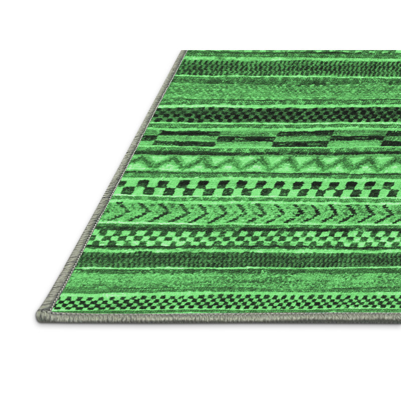 Tapis lavables à la machine à motif abstrait vert émeraude 2266, Tapis de couloir 2 pi x 5 pi