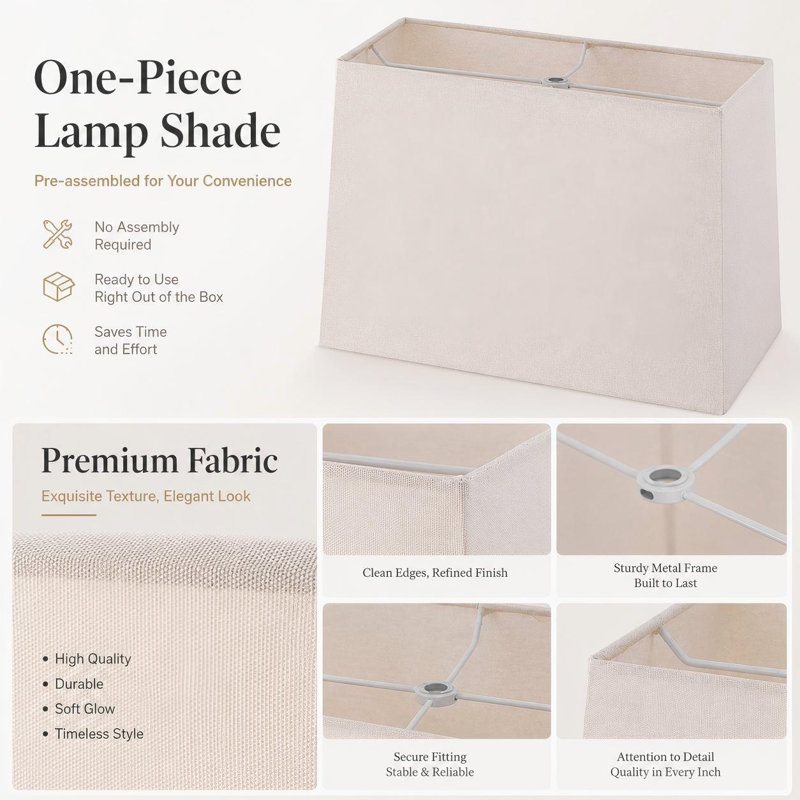 Oatmeal Rectangle Lampshade, 10" H x 14" W x 7" D, Beige