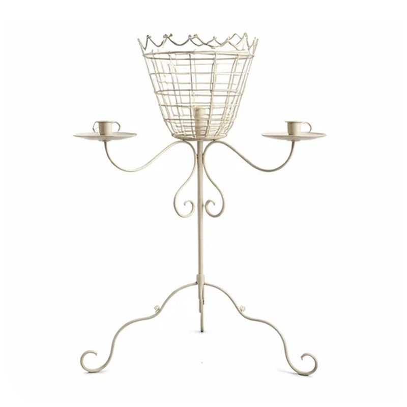 Support décoratif pour plante avec bras candélabre, métal blanc 24 po