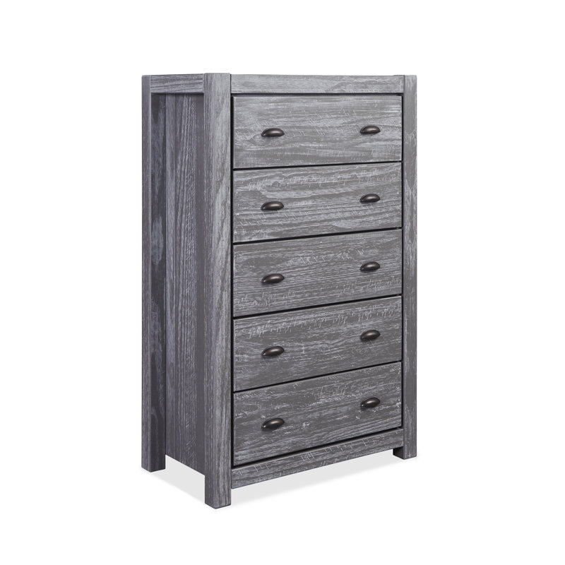 Montauk Solid Wood 32.5' W 5-Drawer Chest, Gris rustique