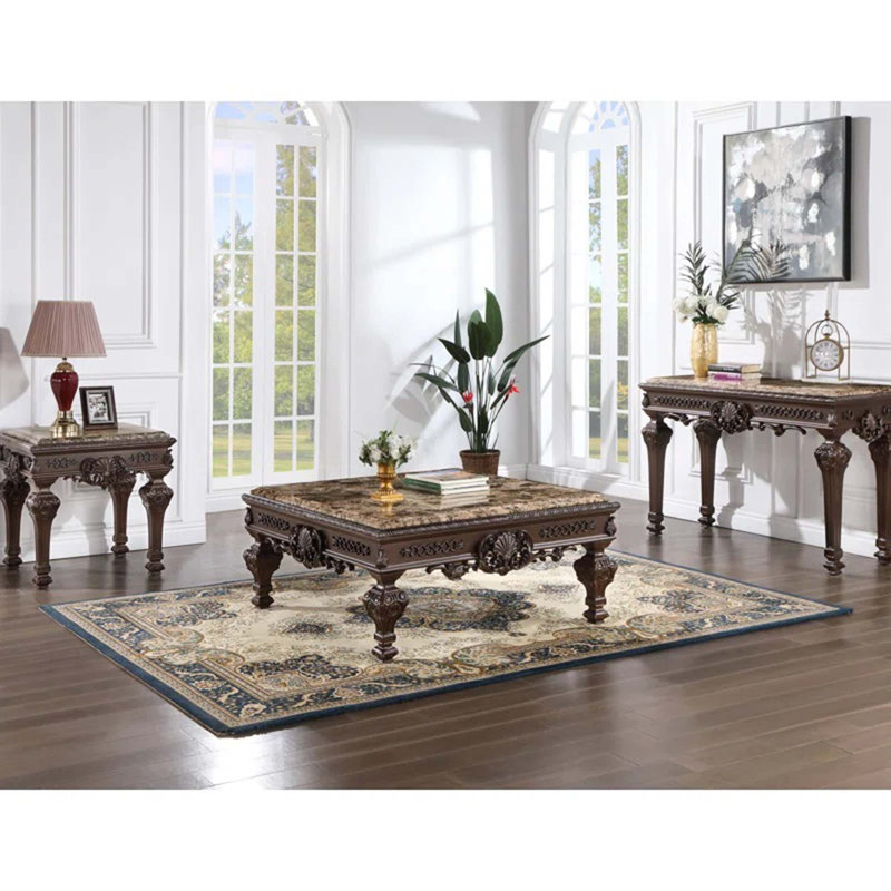 Console traditionnelle sculptée à la main avec plateau en marbre
