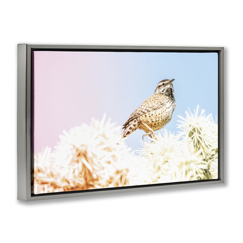 Cadre flottant Desert Song Bird, design par Nathan Larson, H 21 po x l 31 po, Cadre flottant gris lustré