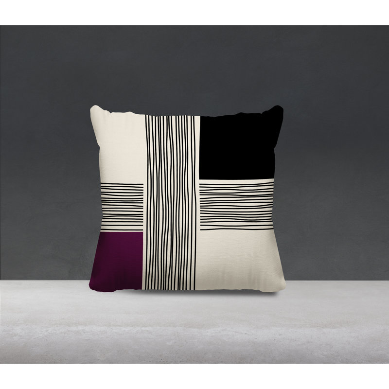 Cassie Abstract Outdoor Reversible Throw Pillow, 15"H x 15"W, Purple/Cream/Black
