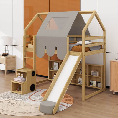 Wooden Loft Bed With A House-Shaped Frame And Tent Top by Harper Orchard