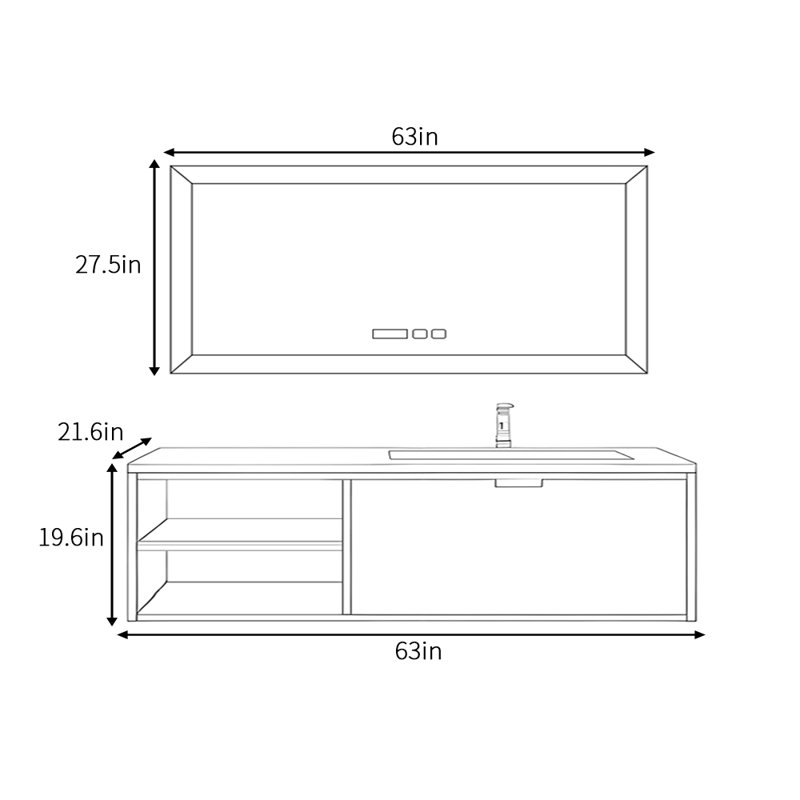 Armoire de salle de bain simple et moderne, Gris foncé, 63"