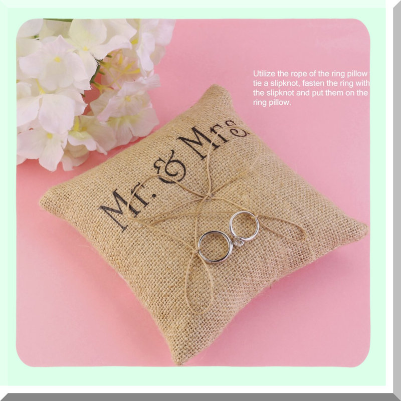 Rustic Burlap Jute Wedding Ring Pillow with Bow and Twine