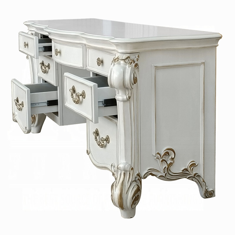 Vendome 7-Drawer Vanity Desk, Antique Pearl