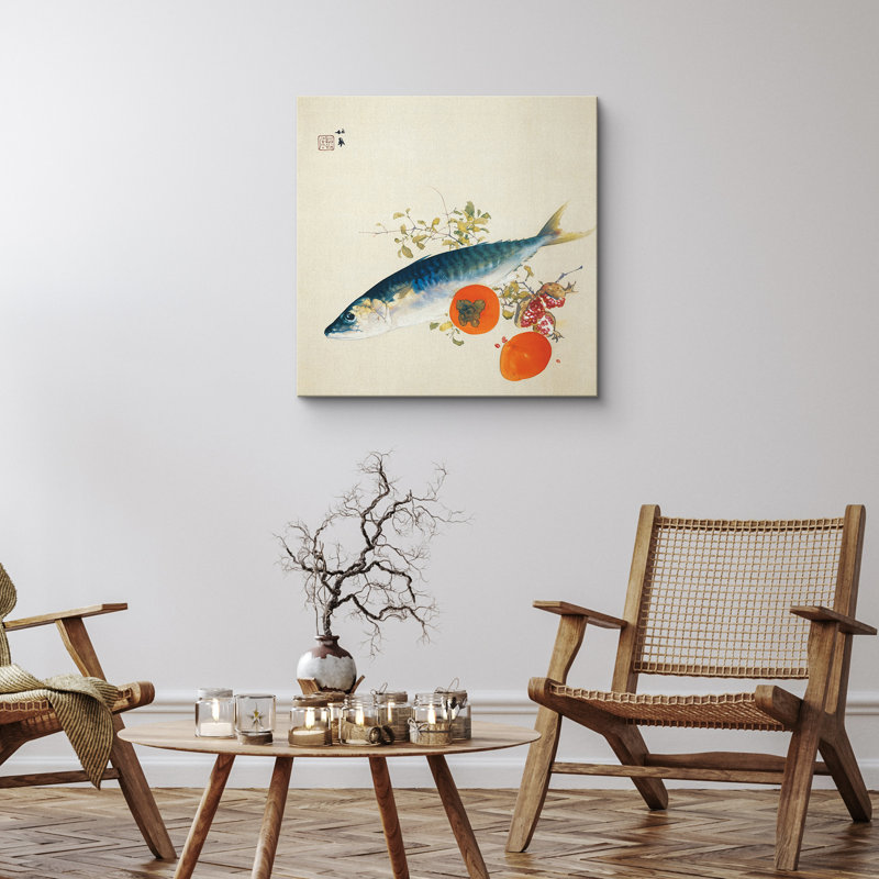 Œuvre japonaise, persimmon, art japonais, H 16 po x l 16 po x P 1,5 po, Toile tendue
