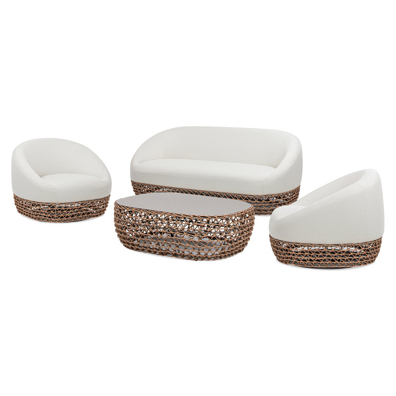 Willow 4Pc Upholstered Woven Patio Deep Seating Conversation Set