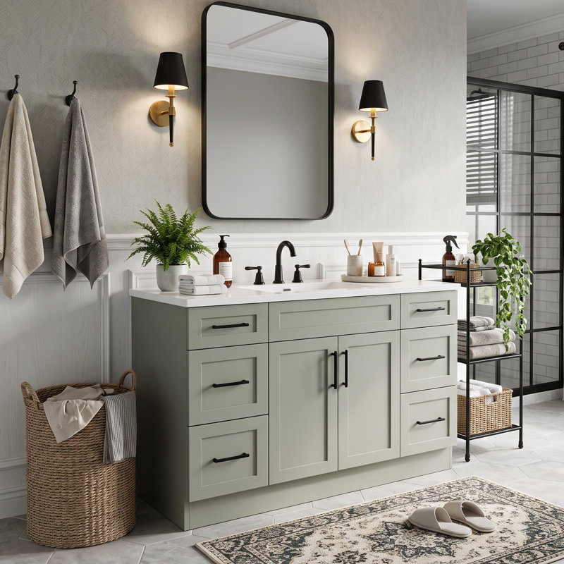 Bathroom Vanity Set Freestanding Standard Single Vanity Bathroom Vanity With Top, Vert sauge