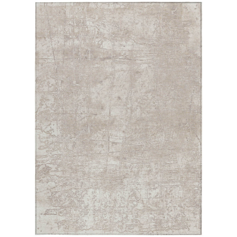 10' X 14' Ivory Abstract Washable Non Skid Indoor Outdoor Area Rug, Rectangle 10' x 14'