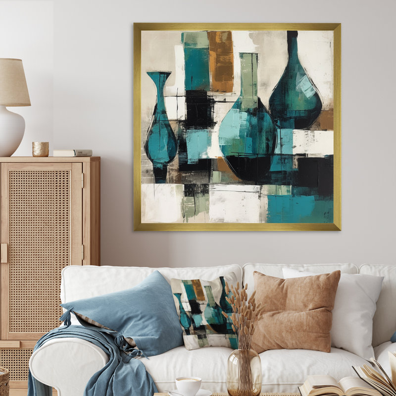 «Green and Cream Artisanal Boho Pottery», reproduction sur toile, H 16 po x l 16 po x P 1 po, Encadrement doré