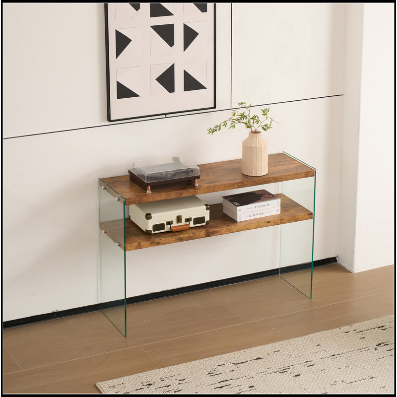 MDF Console Table, Big Side Table, Walnut Tempered Glass Desk,Entry Table