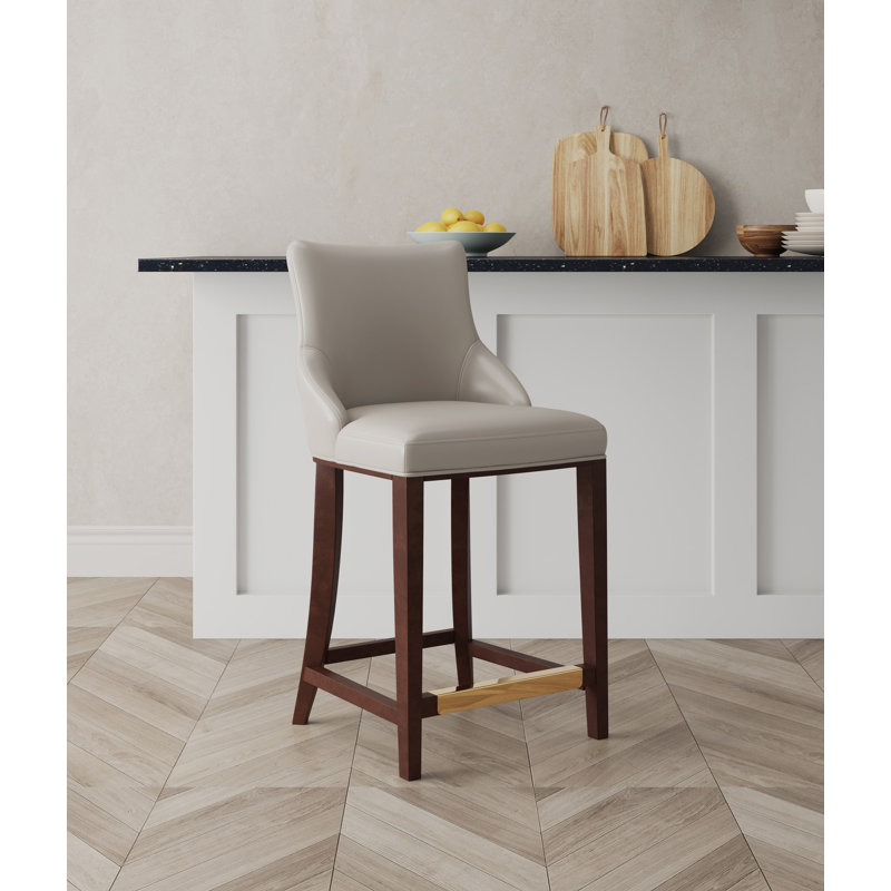 Shubert Modern Vegan Leather Upholstered Beech Wood Counter Stool in Light Gray, Gray, Counter Stool (25.13" Seat Height)