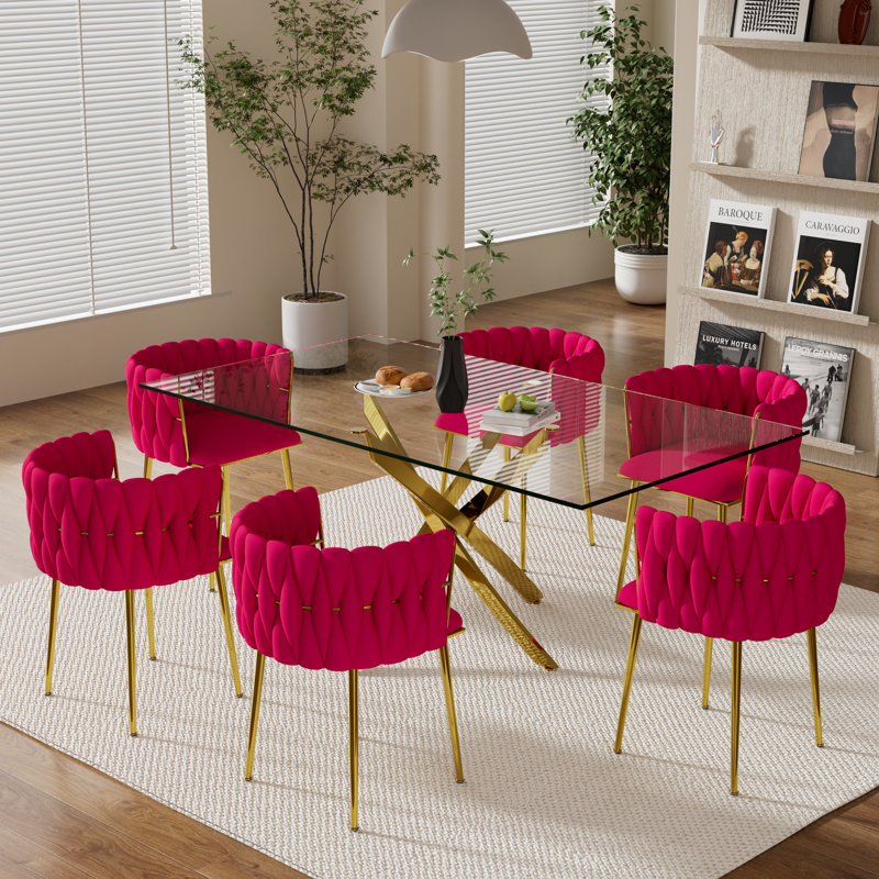 Ensemble de salle à manger Antli, Rouge rosé, 29.5"H x 63"L x 31.5"W, Doré