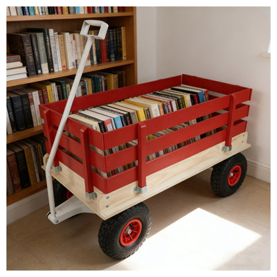 Chariot de chariot rouge en bois avec poignée pliante - Chariot utilitaire tout-terrain pour le camping et la plage