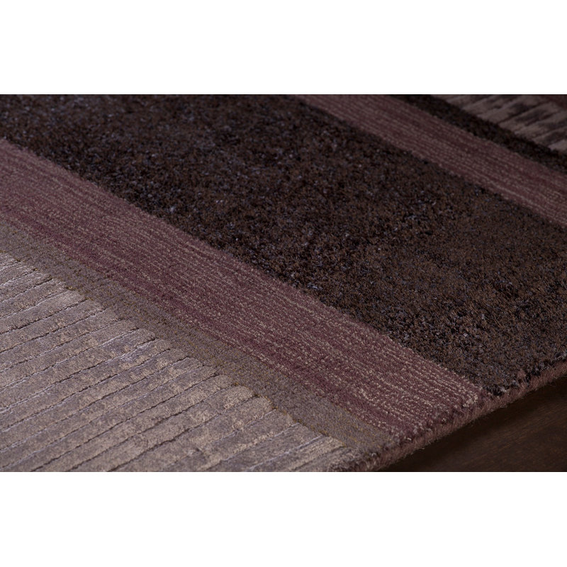 Tapis rayé mauve en laine fait à la main Linley, Rectangle 5 pi x 7 pi 6 po