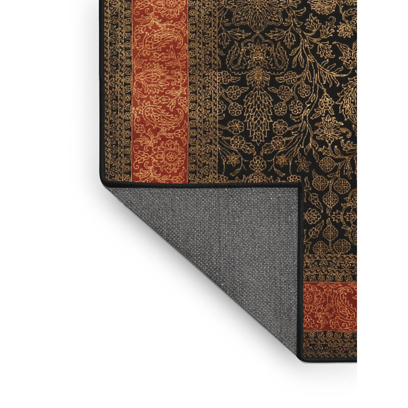Tapis traditionnel rouge / noir, Rectangle 5 pi x 7 pi