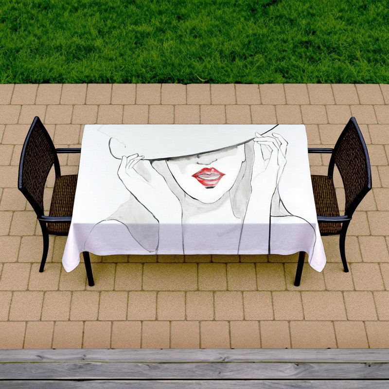 Gray Fashion Tablecloth - Woman with Big Hat - Indoor/Outdoor