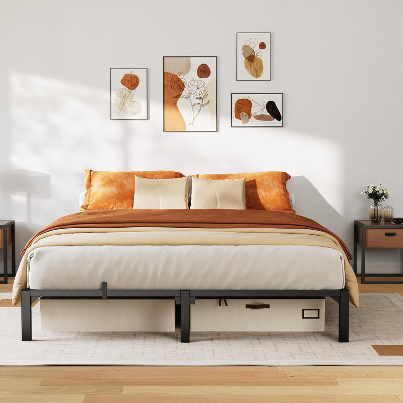 10 Inch Queen Bed Frame, Heavy Duty Metal Platform Bed Frame with Durable Iron Slat Support and Legs, No Box Spring Required, No Screws Needed, Support Up to 800 LBS