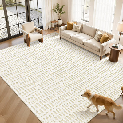 Tapis ivoire pelucheux moelleux et lavable