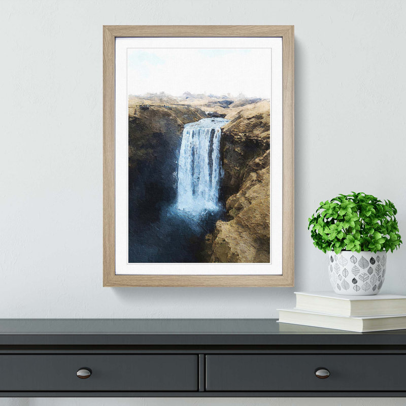Skogafoss Waterfall Iceland - Picture Frame Painting Print, Oak Framed, 65cm H x 48cm W x 2cm D