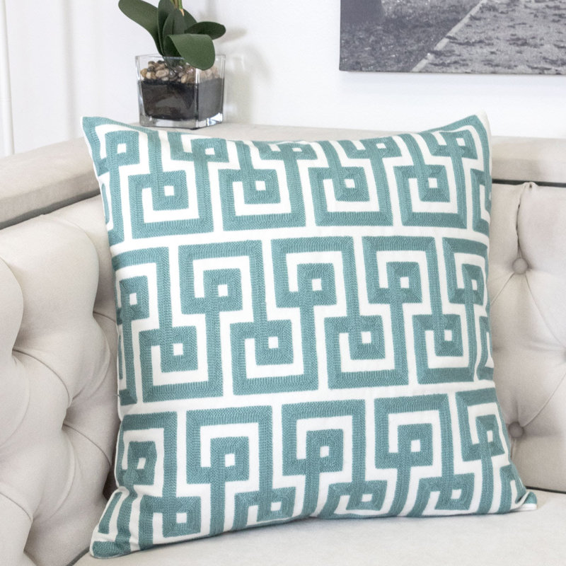 Geometric Cotton Throw Pillow, Teal