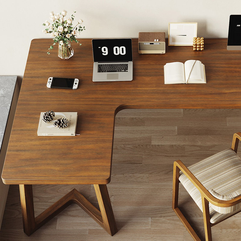Nut-Brown Rectangular Solid Wood Desk | Stylish & Durable