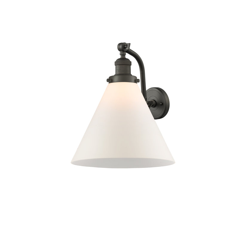 Applique murale 1 lumière Cone, Bronze frotté à l'huile, Blanc mat, Ampoule incandescente rétro 60 watts