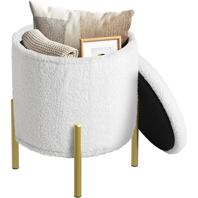 Belmoor 35 cm W Round Ottoman with Storage, White